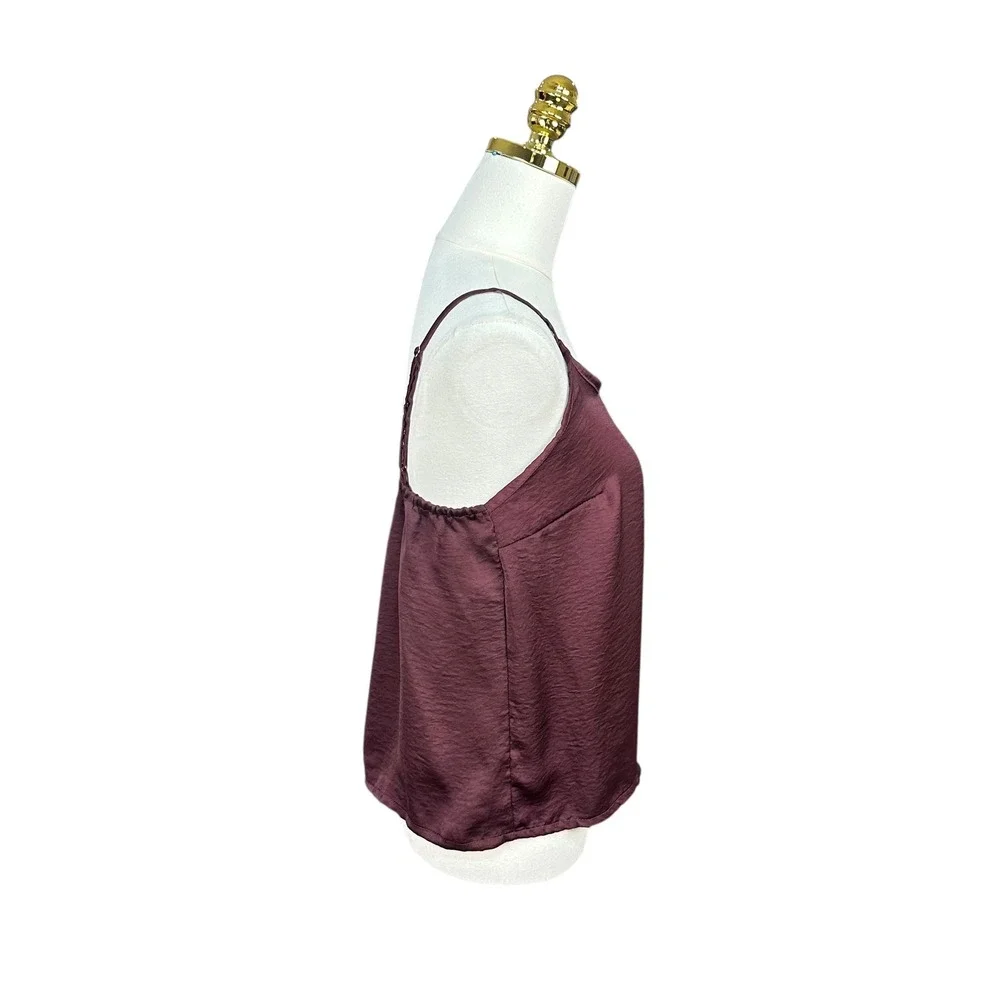 Adored by Adore Me Womens Burgundy Hammered Satin V-Neck Camisole Top Size M - Picture 3 of 8